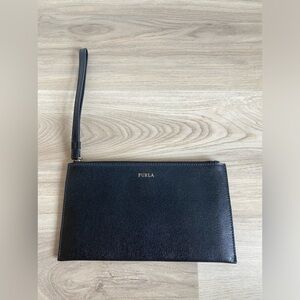 FURLA black clutch with wrist handle